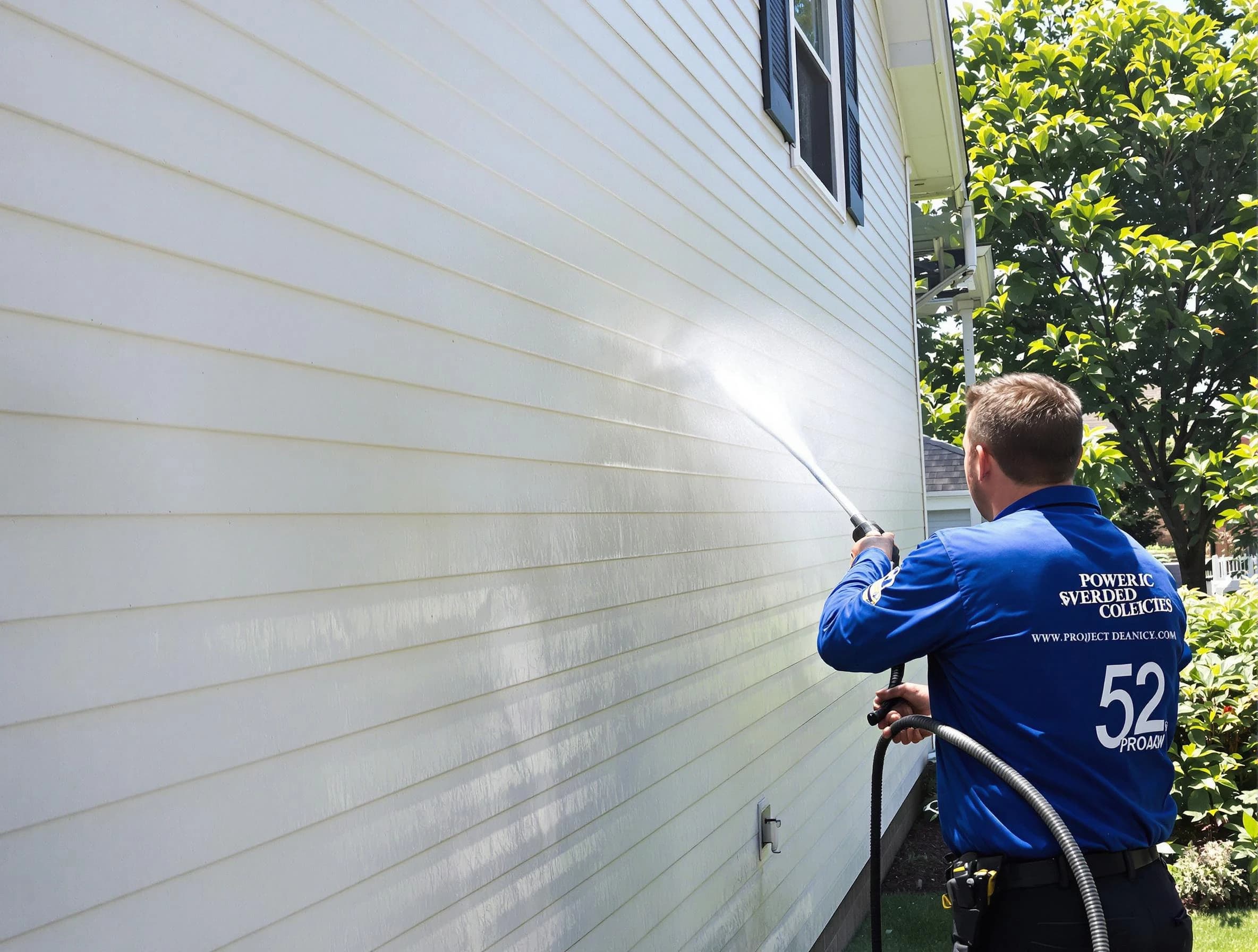 A Medina Power Washing technician power washing a home in Medina