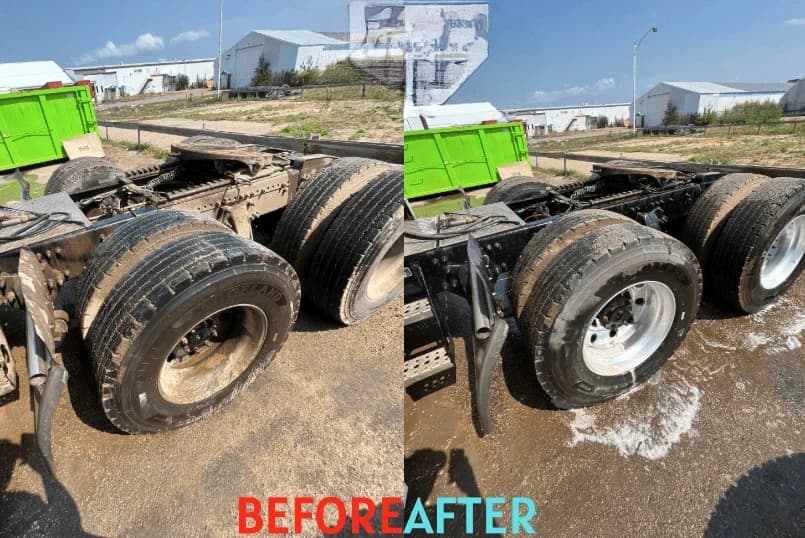 Medina Power Washing team cleaning commercial fleet vehicles in Medina